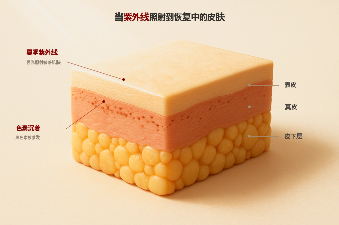 夏季紫外线对恢复中皮肤导致色素沉着的原理图
