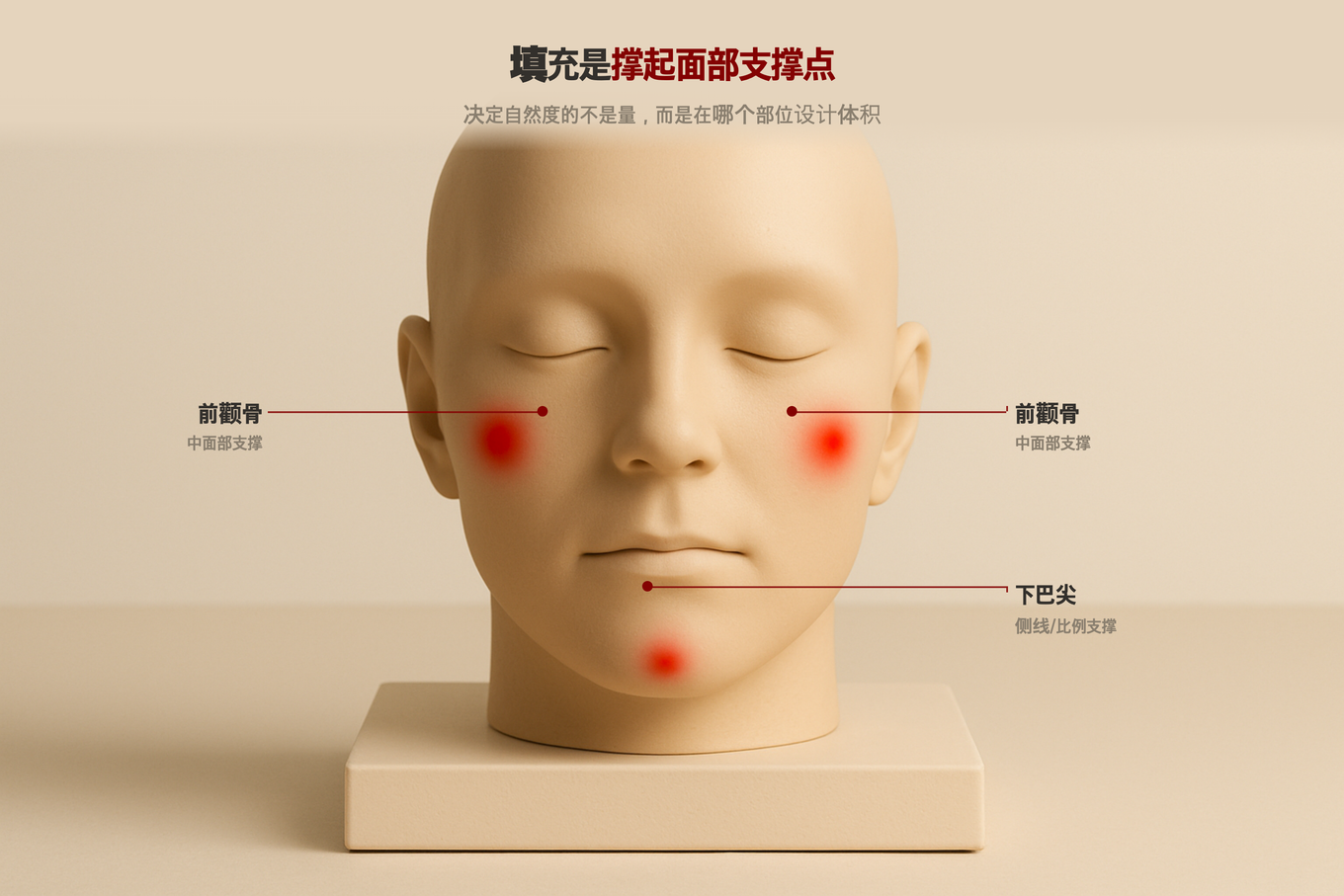 展示自然填充效果由部位位置和体积设计决定的面部正面体积地图3D模型示意图