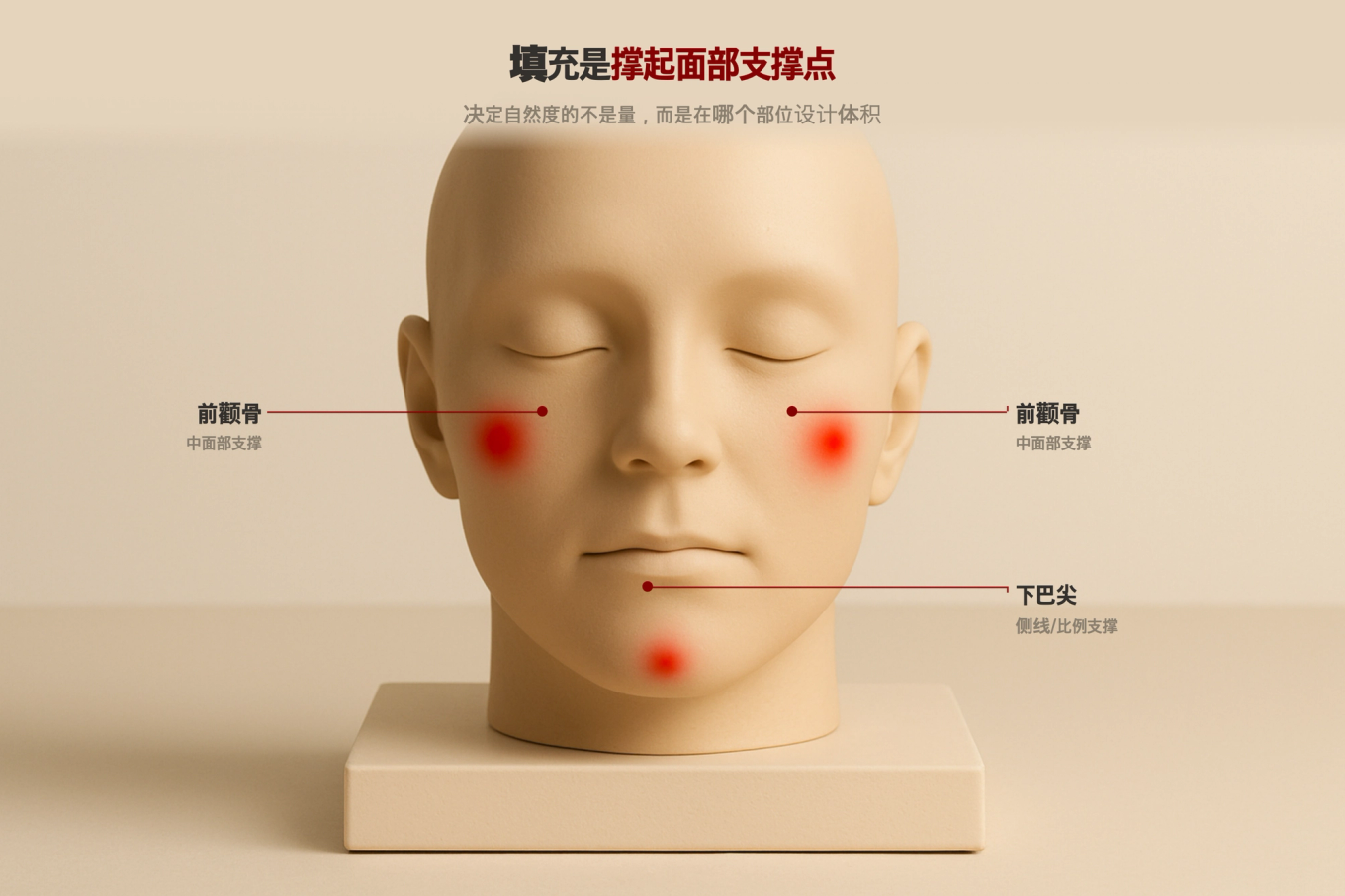 展示自然填充效果由部位位置和体积设计决定的面部正面体积地图3D模型示意图