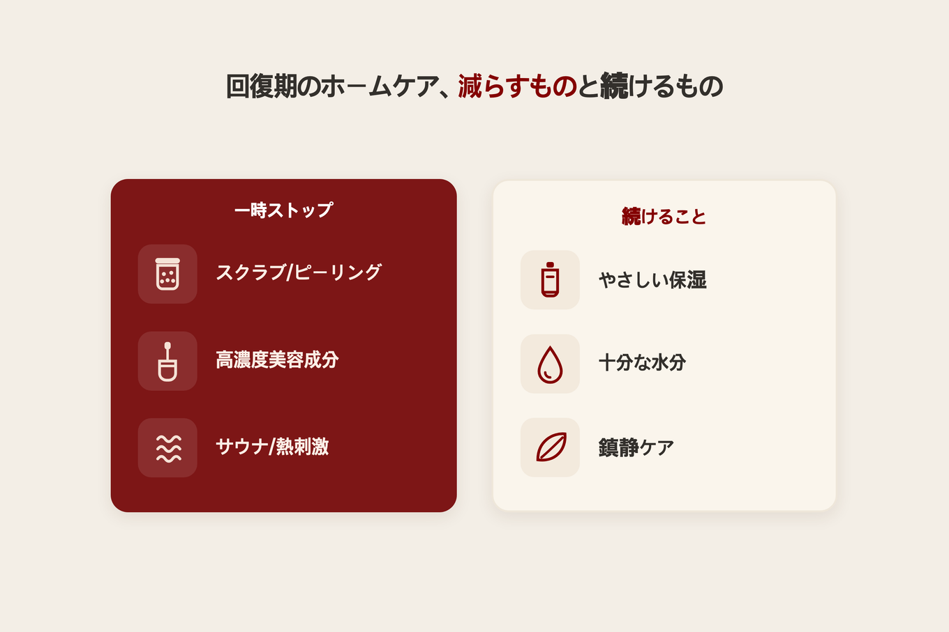 施術後の回復期ホームケア - 一時停止することと維持することの比較