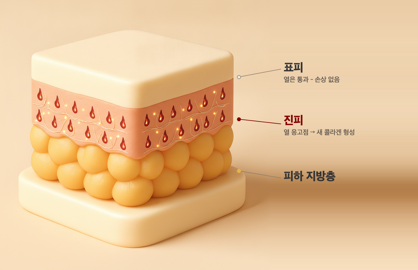 표피는 그대로 두고 진피의 정해진 깊이에만 작은 열 응고점을 남기는 초음파 리프팅