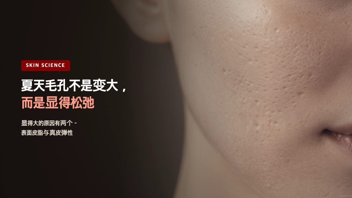 夏天毛孔不是变大,而是显得松弛 - 显得大的原因有两个:表面皮脂与真皮弹性