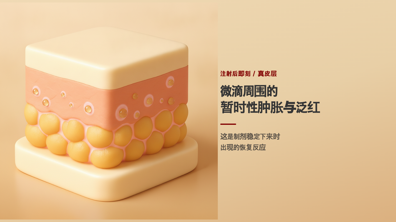 注射后真皮 - 微小分散的注射物周围出现临时的肿胀和泛红