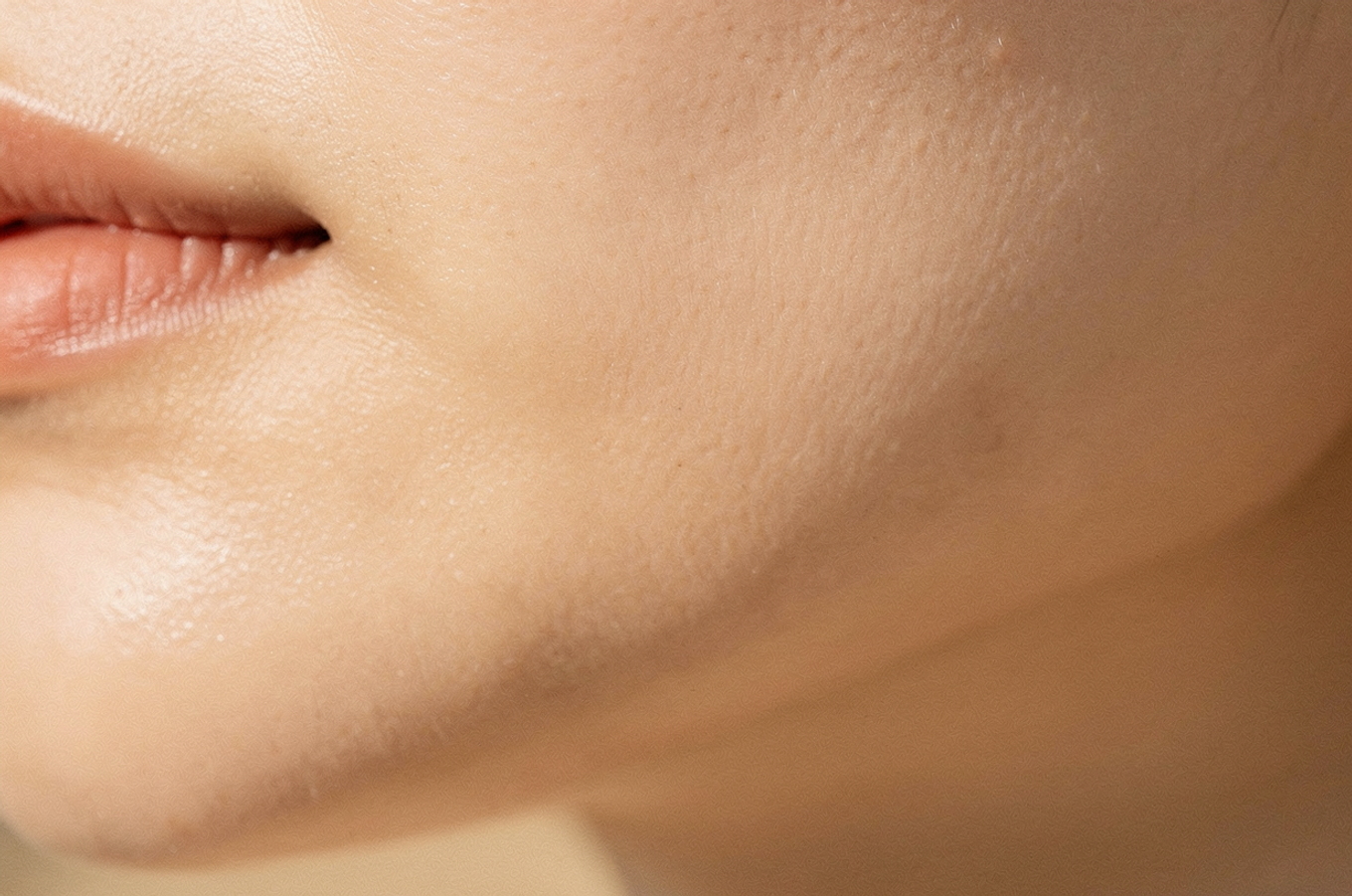 Close-up of healthy, smooth skin texture in clear early autumn light