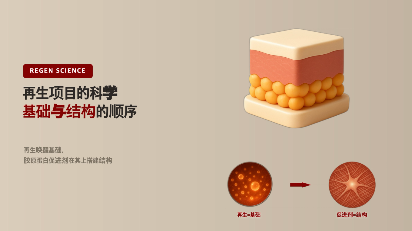干细胞再生治疗与胶原蛋白促进剂作为基础和加强共同作用的再生治疗科学标题横幅