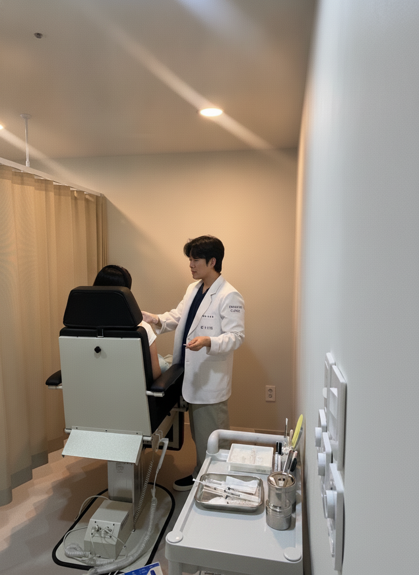 Real consultation scene at Forever in Myeongdong, where a doctor prepares a personalized plan by assessing facial structure