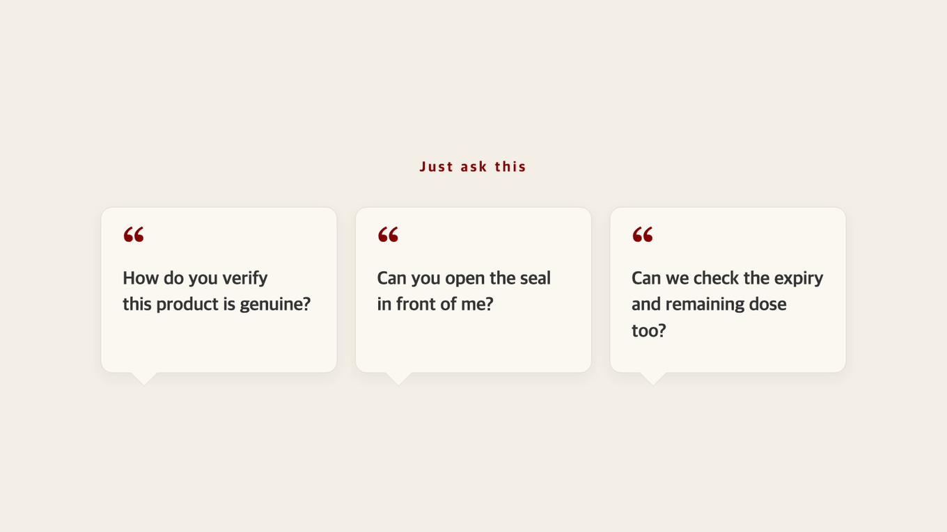 Three questions you can say as-is in the clinic when checking authenticity and opening