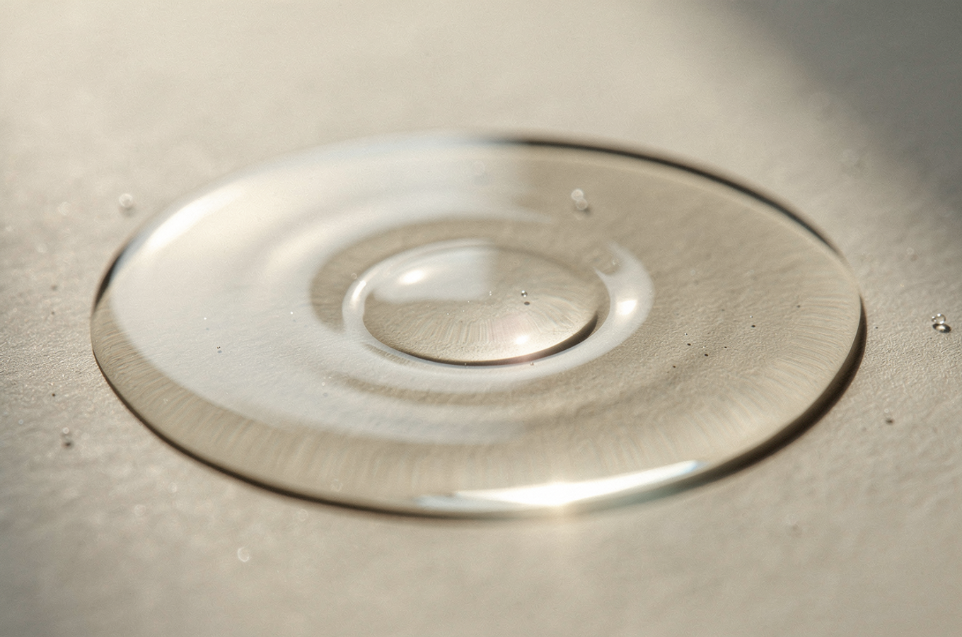 Abstract macro photo of a single drop spreading in concentric circles on a smooth surface