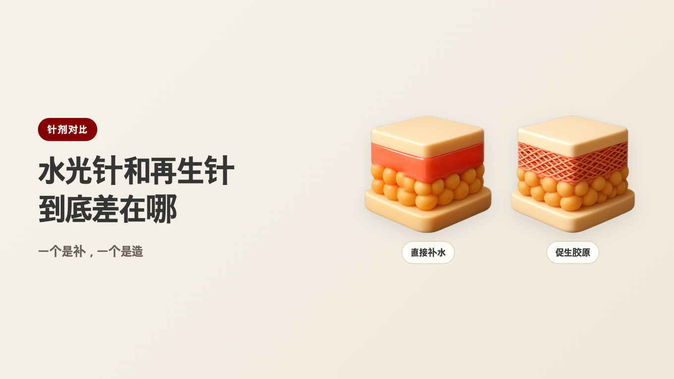水光类和胶原类针剂的区别 - 一个直接补,一个让皮肤自己造