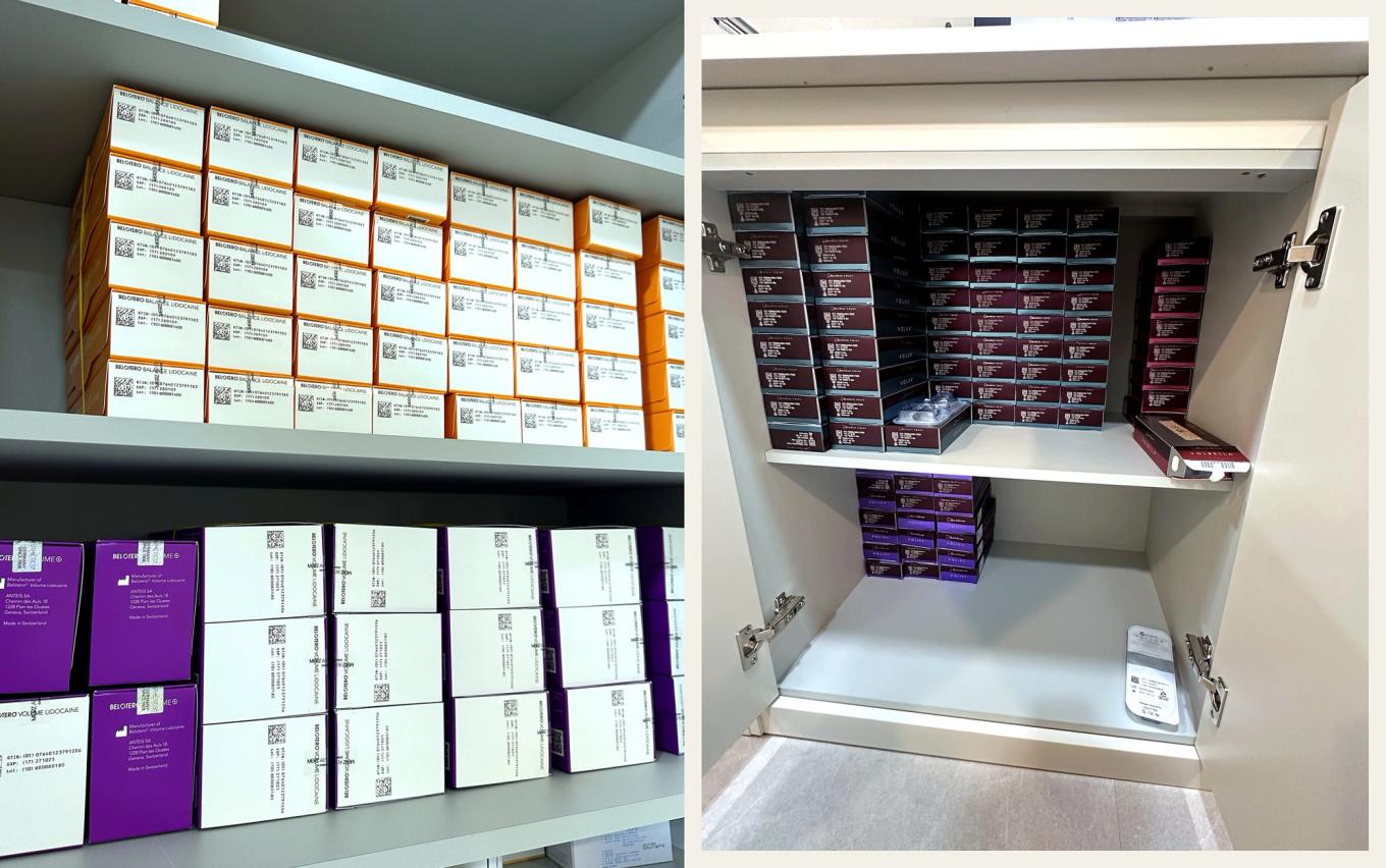 Genuine Belotero/Juvederm hyaluronic acid fillers stored at our clinic in Myeongdong