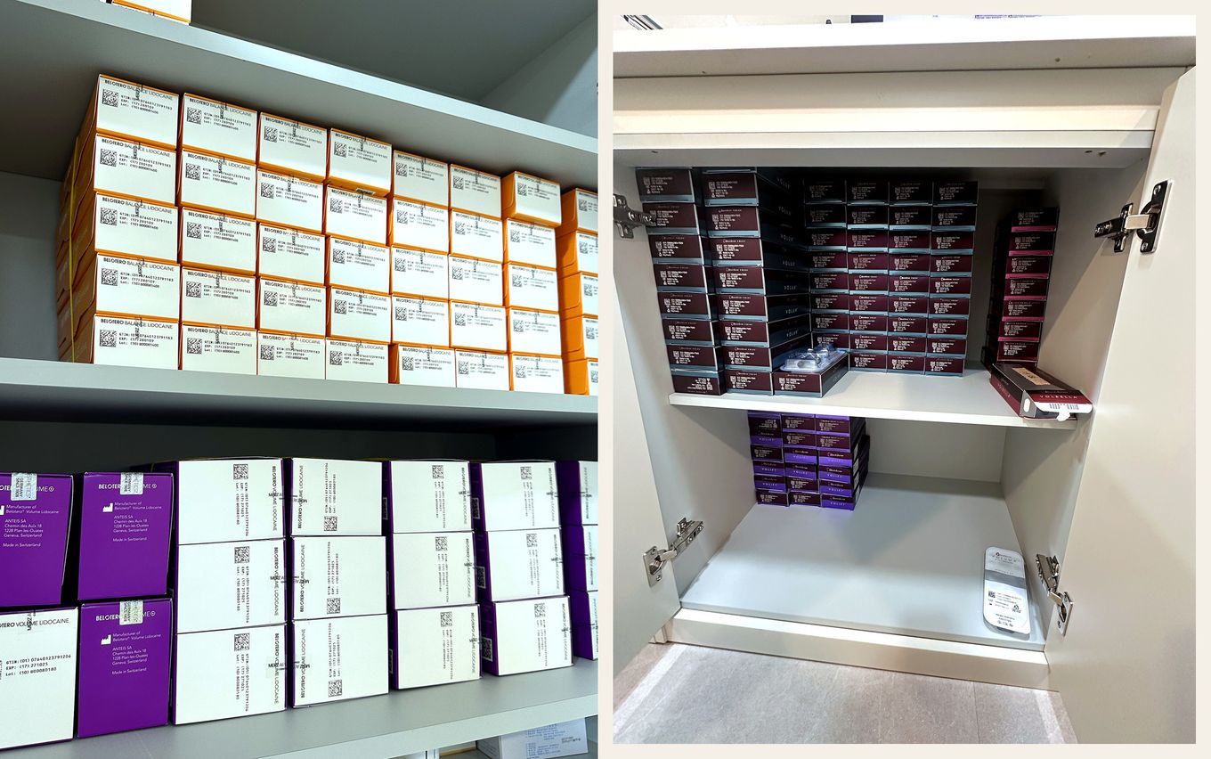 Genuine Belotero/Juvederm hyaluronic acid fillers stored at our clinic in Myeongdong