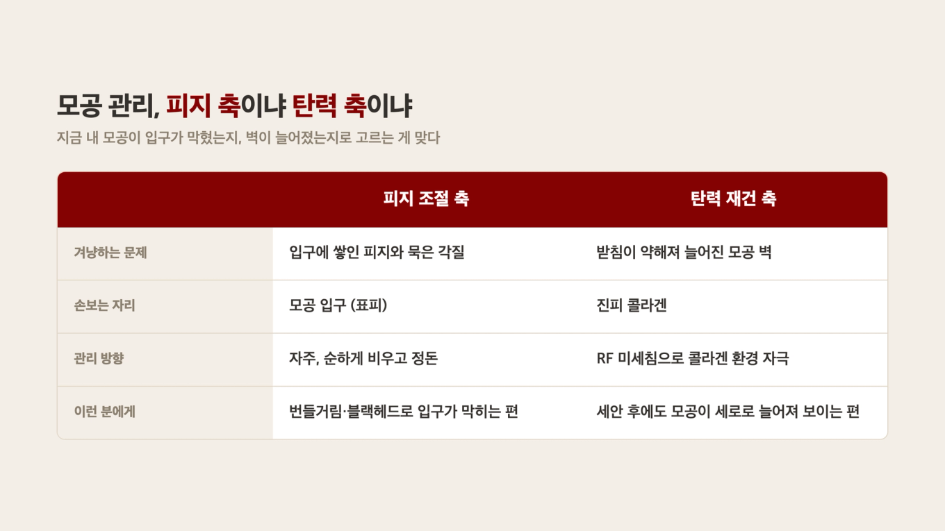 여름 모공은 표면 피지를 조절하는 관리와 진피 탄력을 되살리는 관리, 두 방향으로 나눠 접근한다