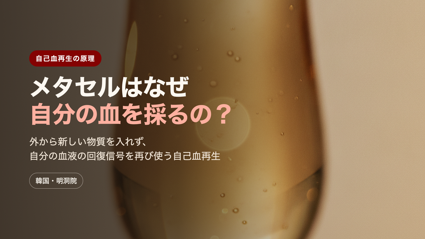 メタセルはなぜ自分の血を採るのか / 外部の新しい物質を入れずに自身の血液中の回復信号を再利用する自己血再生の原理