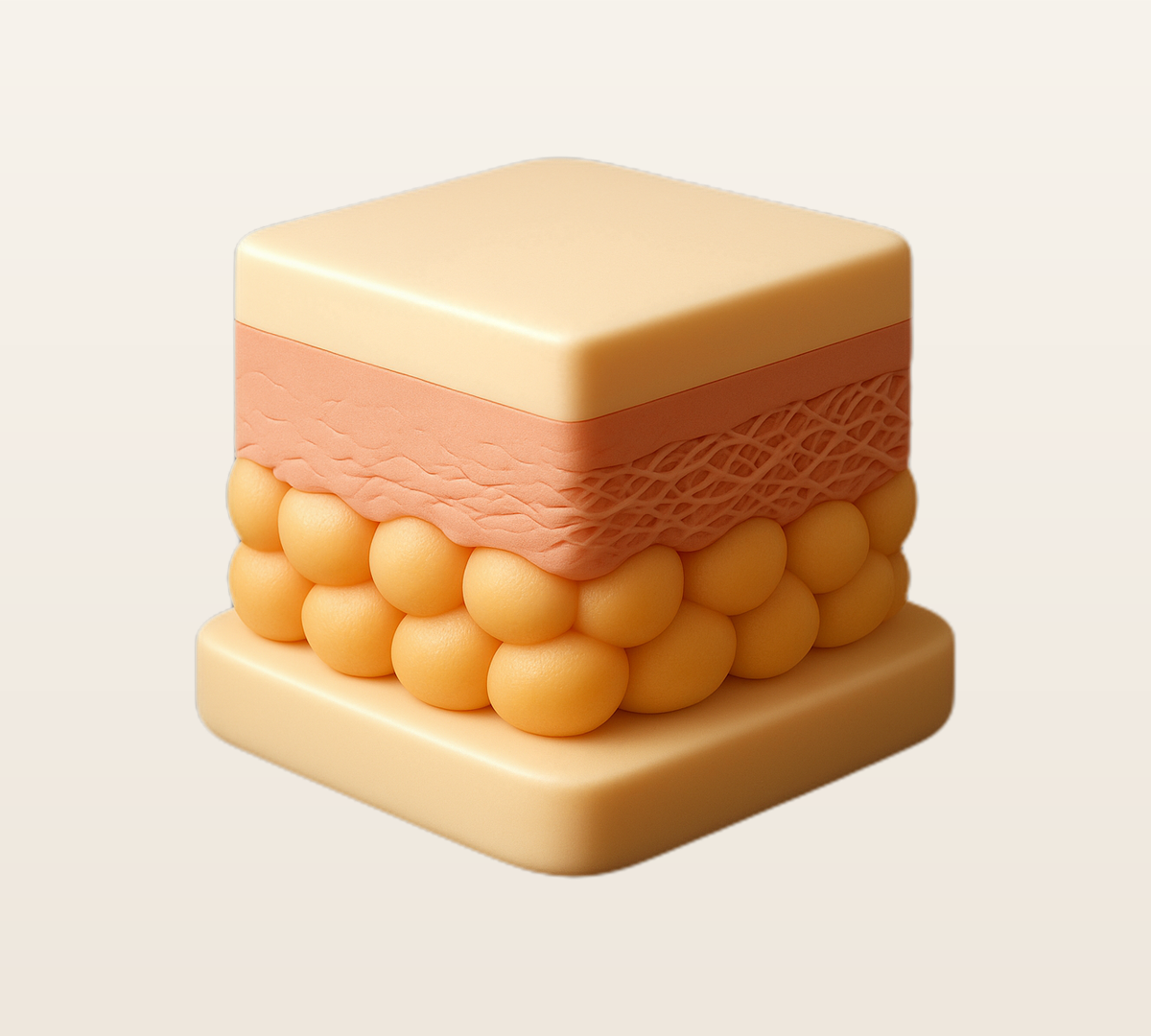 A cross-section model of the dermis where a new collagen mesh starts out sparse and gradually fills in denser after a collagen booster