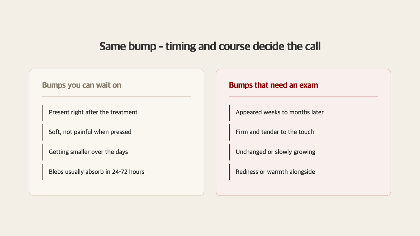 Differentiate Between Soft Post-Treatment Lumps and Late-Developing Painful Nodules by Timing and Progression