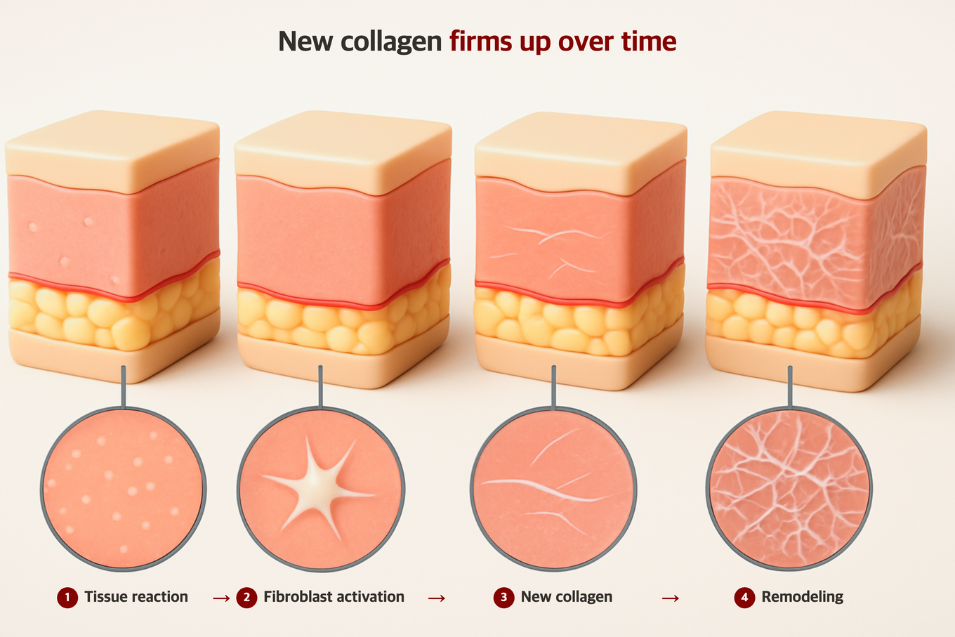 3D model showing new collagen fibers gradually becoming denser and more organized