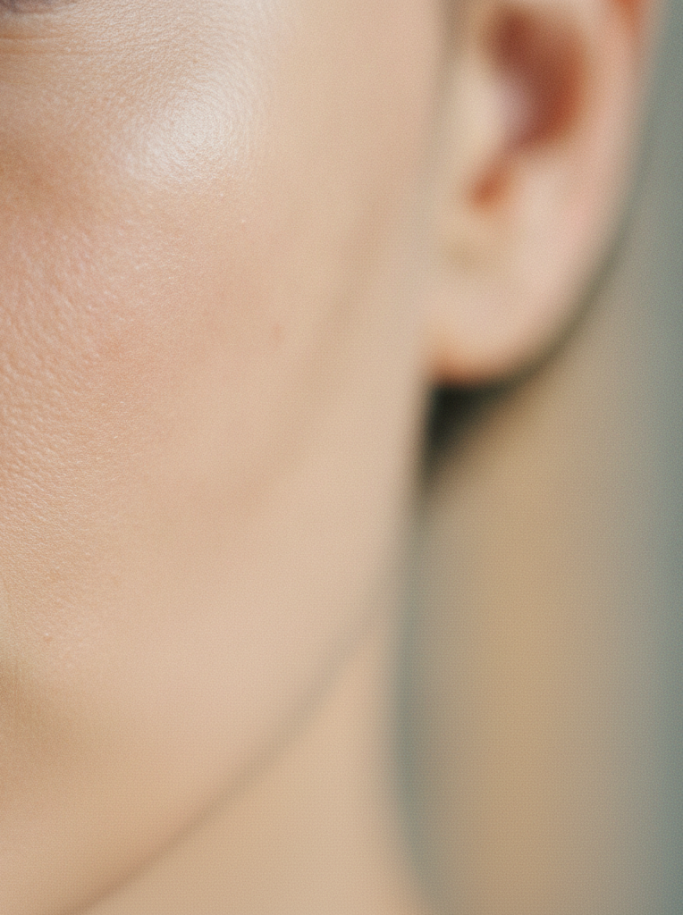 Close-up mood shot of a healthy, well-regulated skin texture when judged with criteria in hand