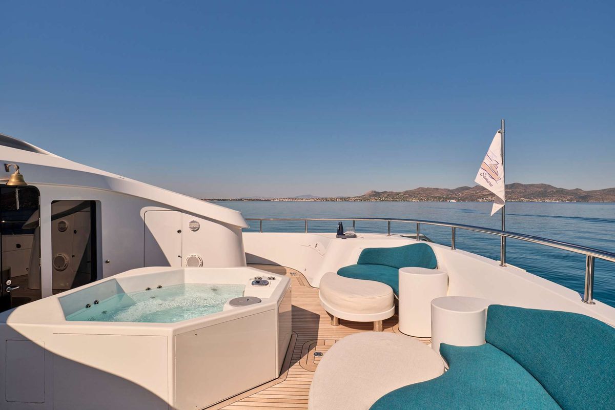 Jacuzzi on front main deck accessible from the master cabin