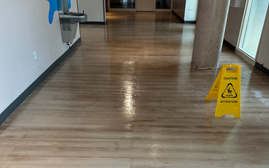 Clean epoxy floor in a school hallway