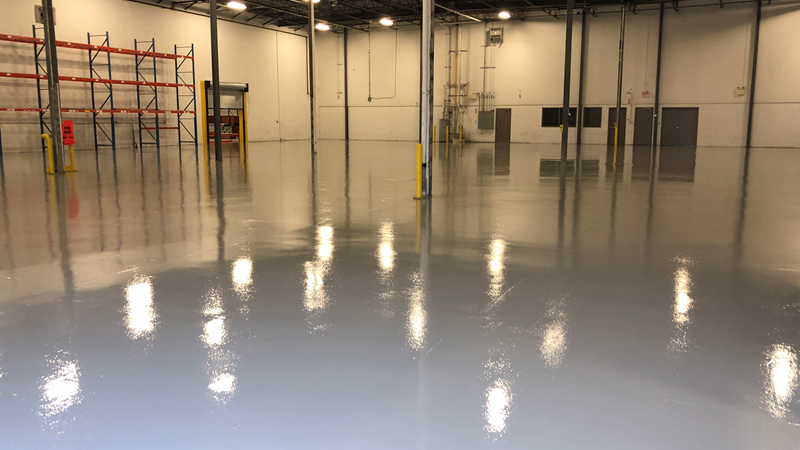 Big retail store inventory section with epoxy floor