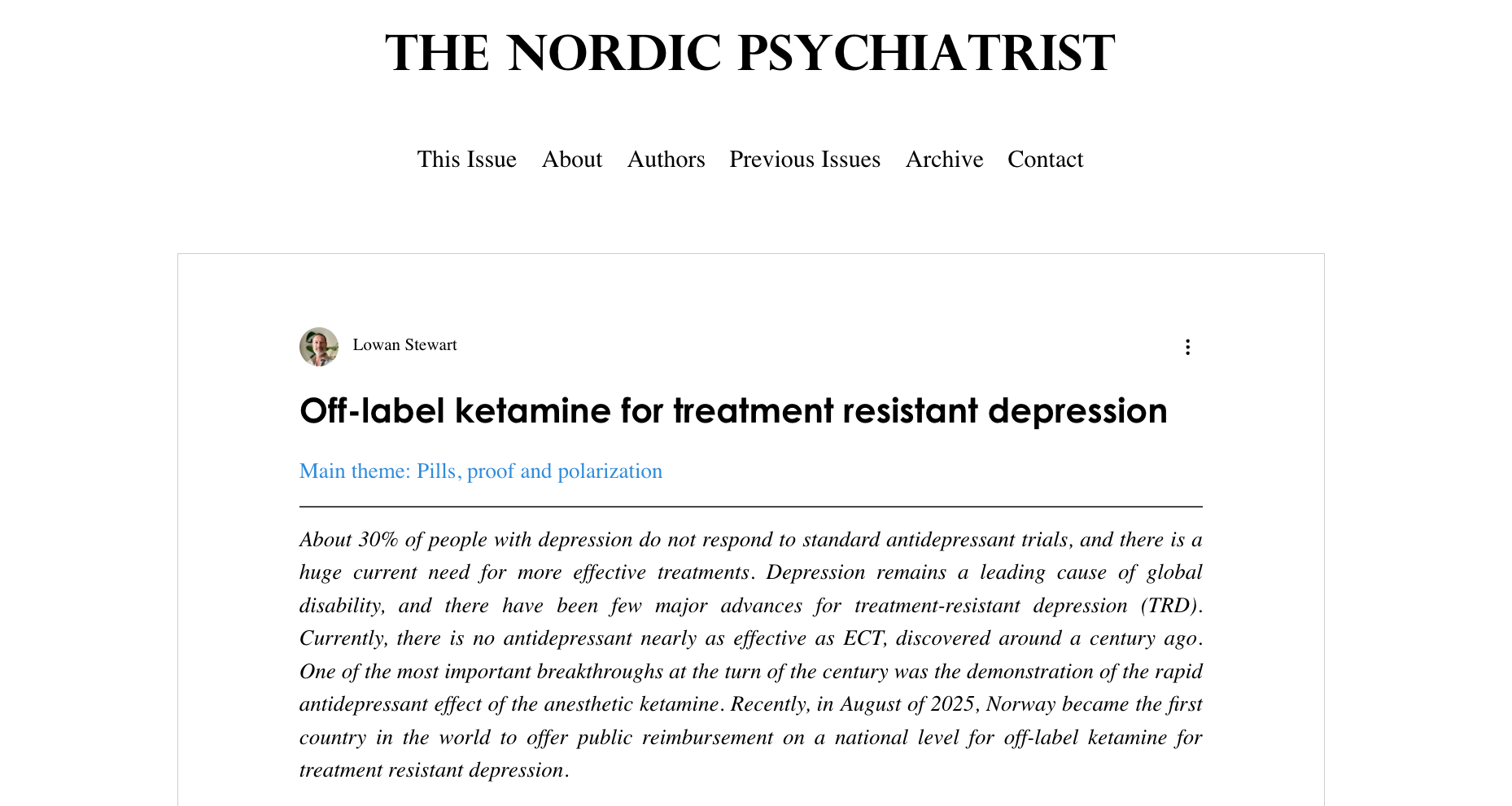 Off-label ketamine for treatment resistant depression