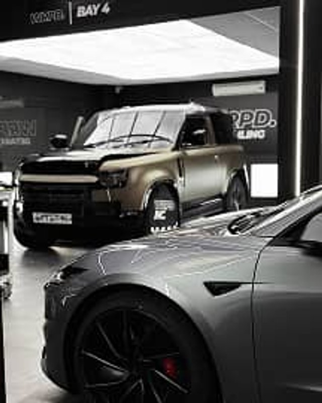 Land Rover Defender in the workshop