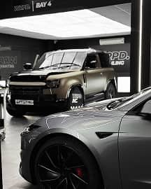 Land Rover Defender in the workshop