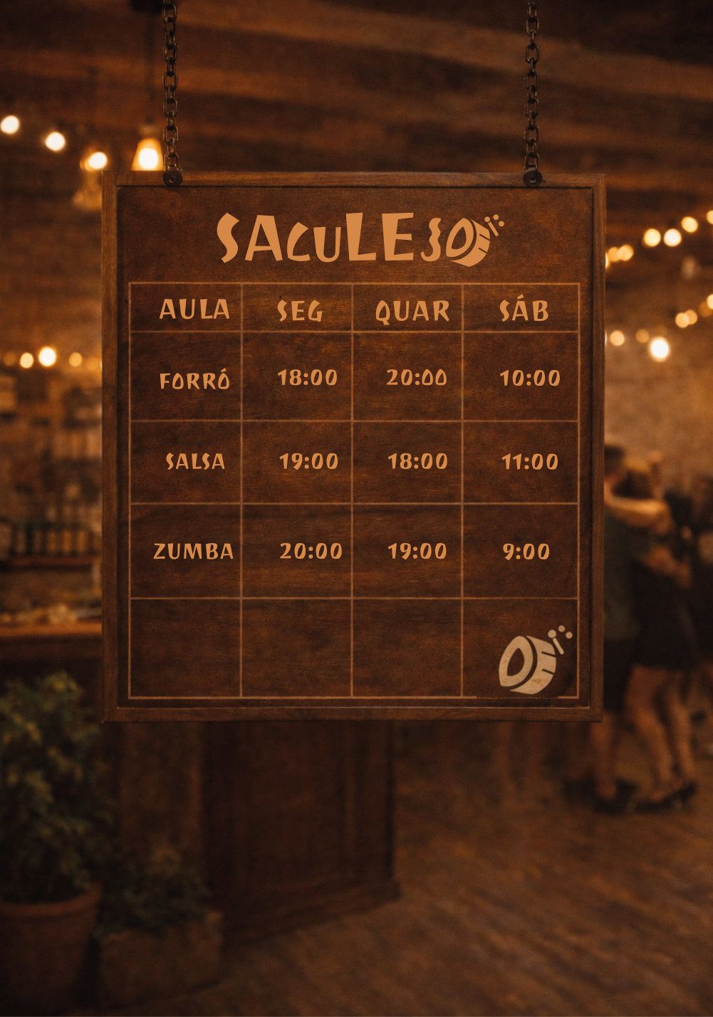 Quadro de aulas da Saculejo