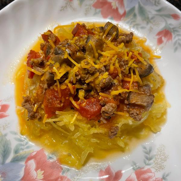 Garlic Spaghetti Squash with Meat Sauce