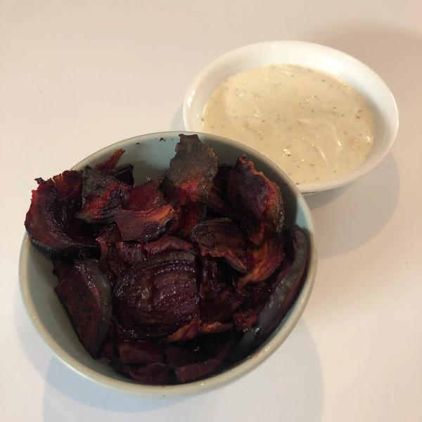 Beet Chips with Feta-Yogurt Dip