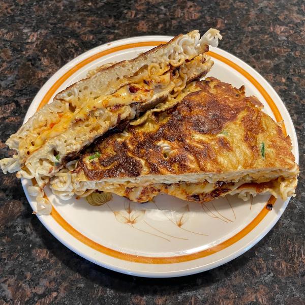 Chili Crisp Ramen Omelet Sandwich