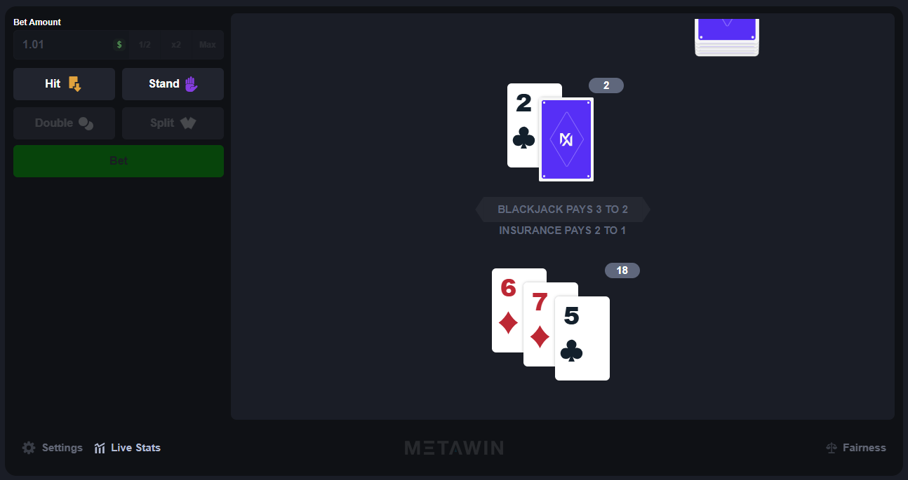 MetaWin Blackjack Screenshot