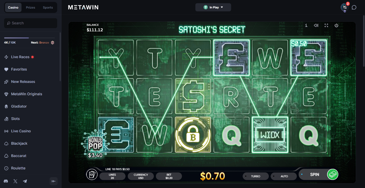 Satoshi's Secret slot on MetaWin Casino