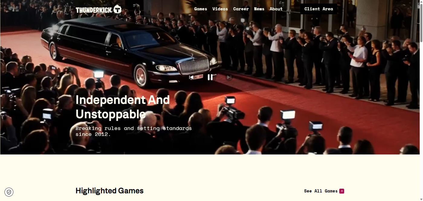 Thunderkick official website with Independent and Unstoppable tagline
