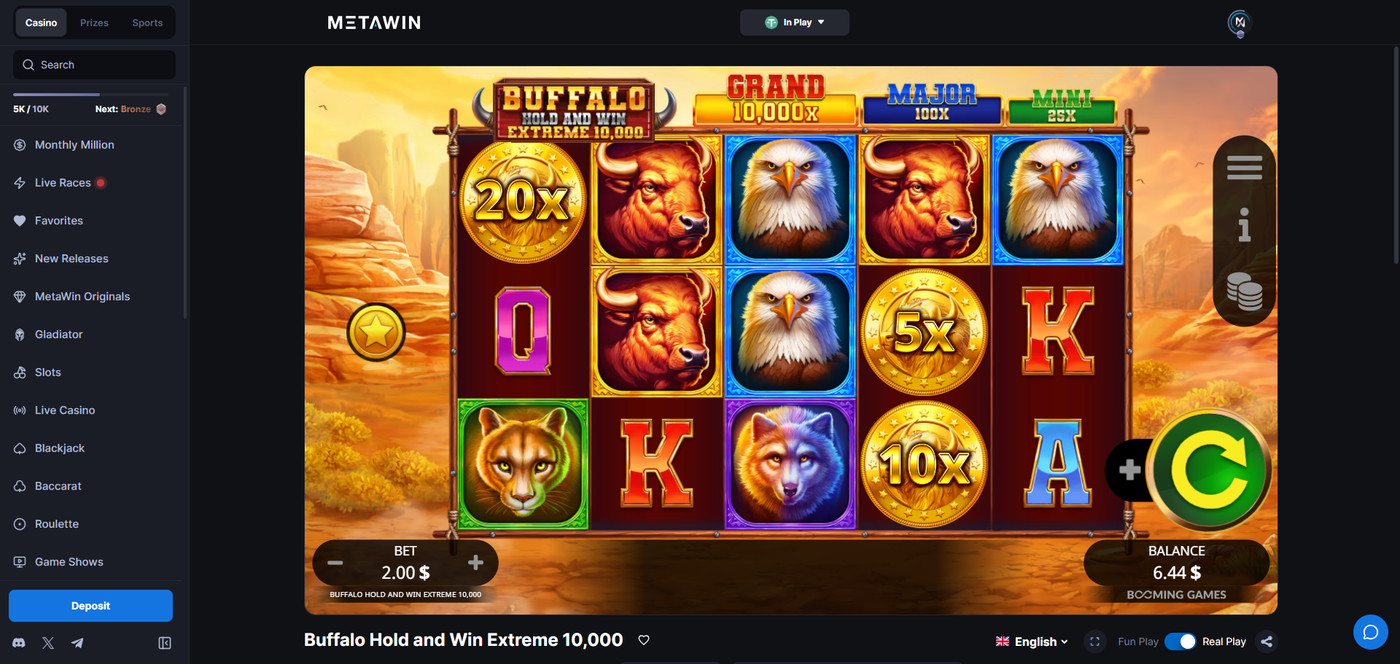 Buffalo Hold and Win Extreme 10,000 slot gameplay on MetaWin Casino