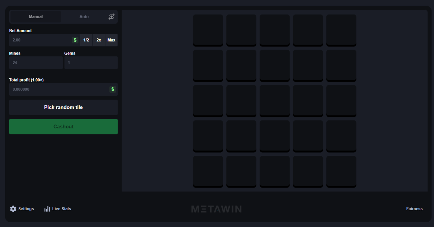 Mines ZERO gameplay interface showing the zero-edge mines experience