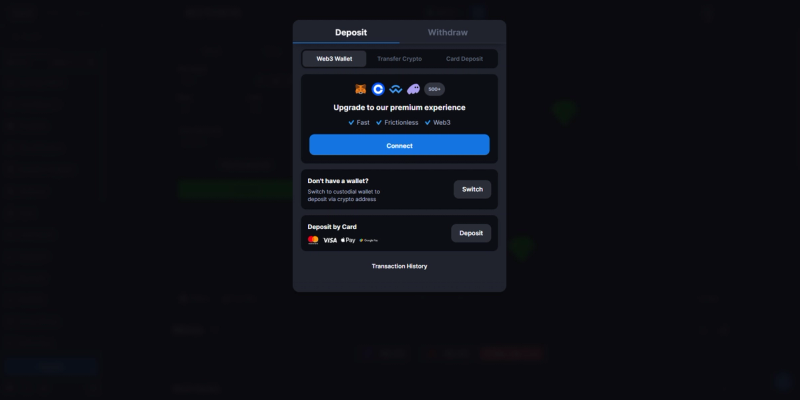 Connect your wallet and deposit crypto