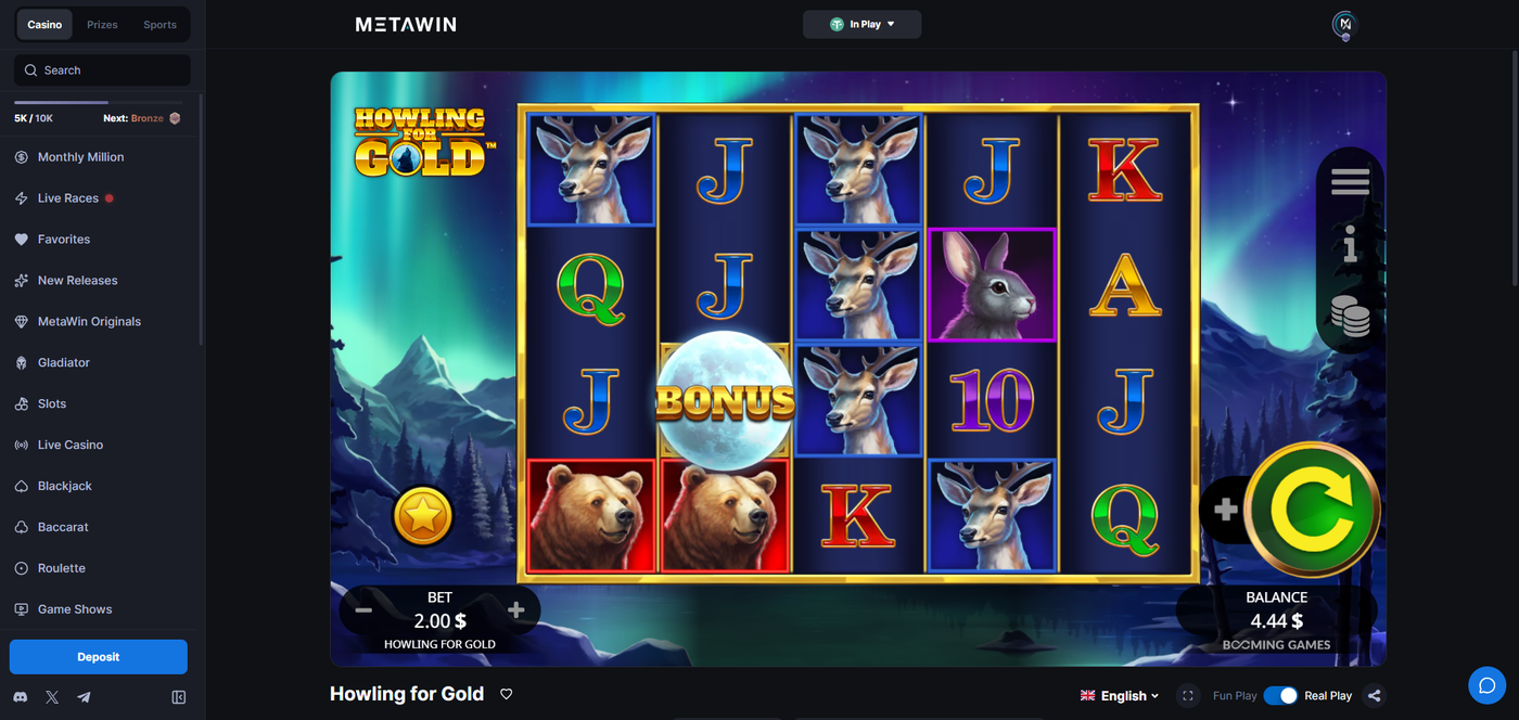 Howling for Gold slot gameplay on MetaWin Casino