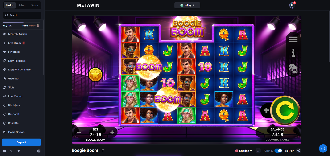 Boogie Boom slot gameplay on MetaWin Casino