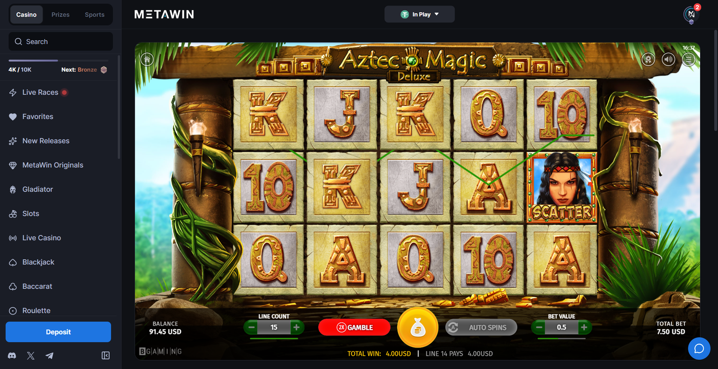 Aztec Magic Deluxe slot on MetaWin Casino