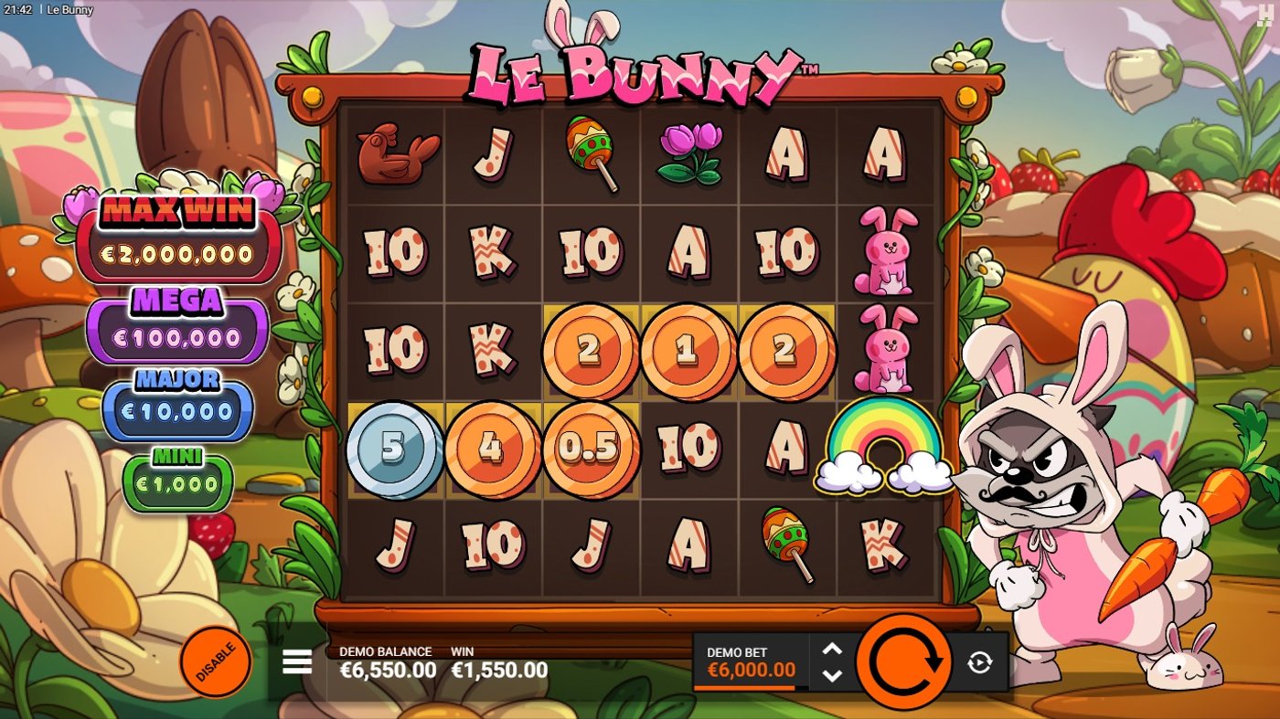 Le Bunny Golden Squares feature active with coin multiplier values across the grid