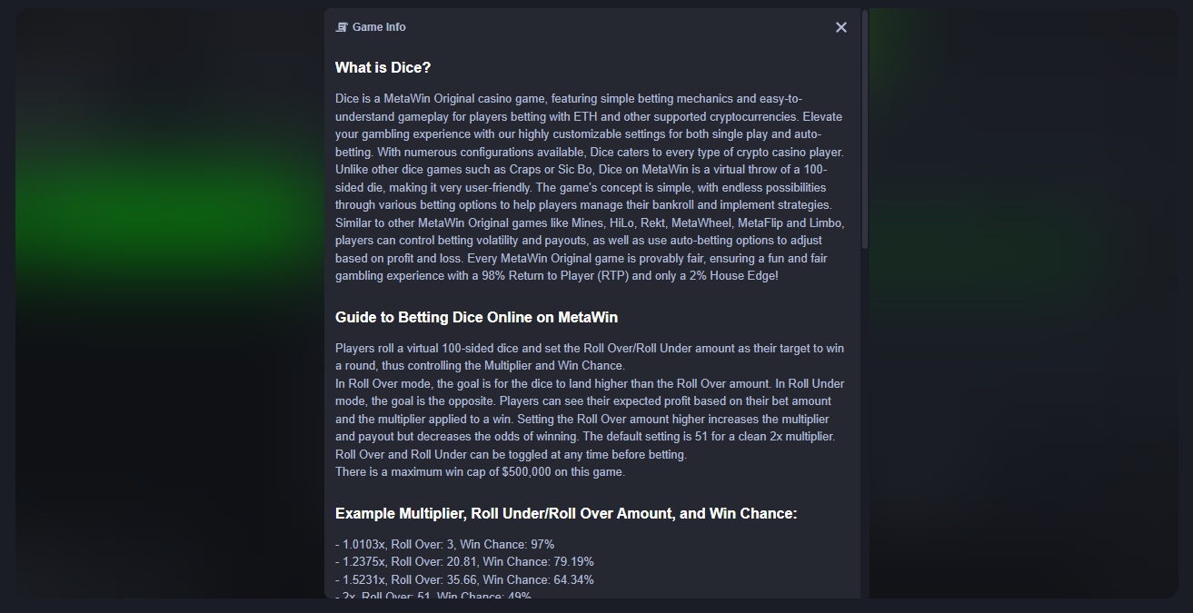 MetaWin Dice Screenshot