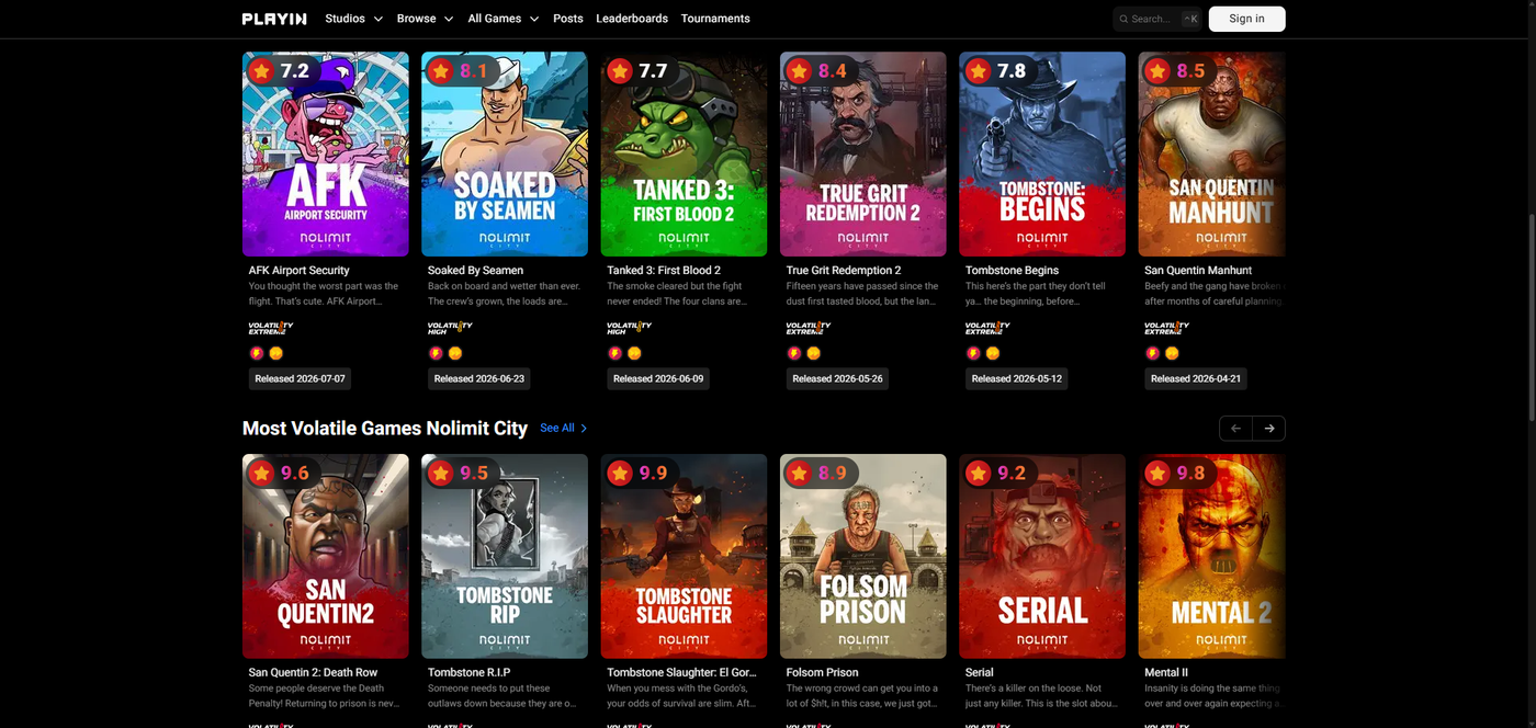 Nolimit City official website showing their latest game releases