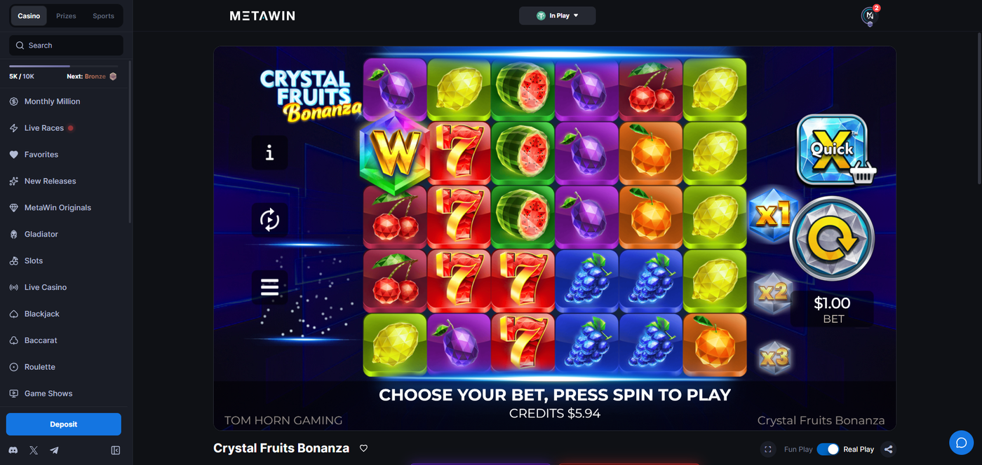 Crystal Fruits Bonanza slot gameplay on MetaWin Casino
