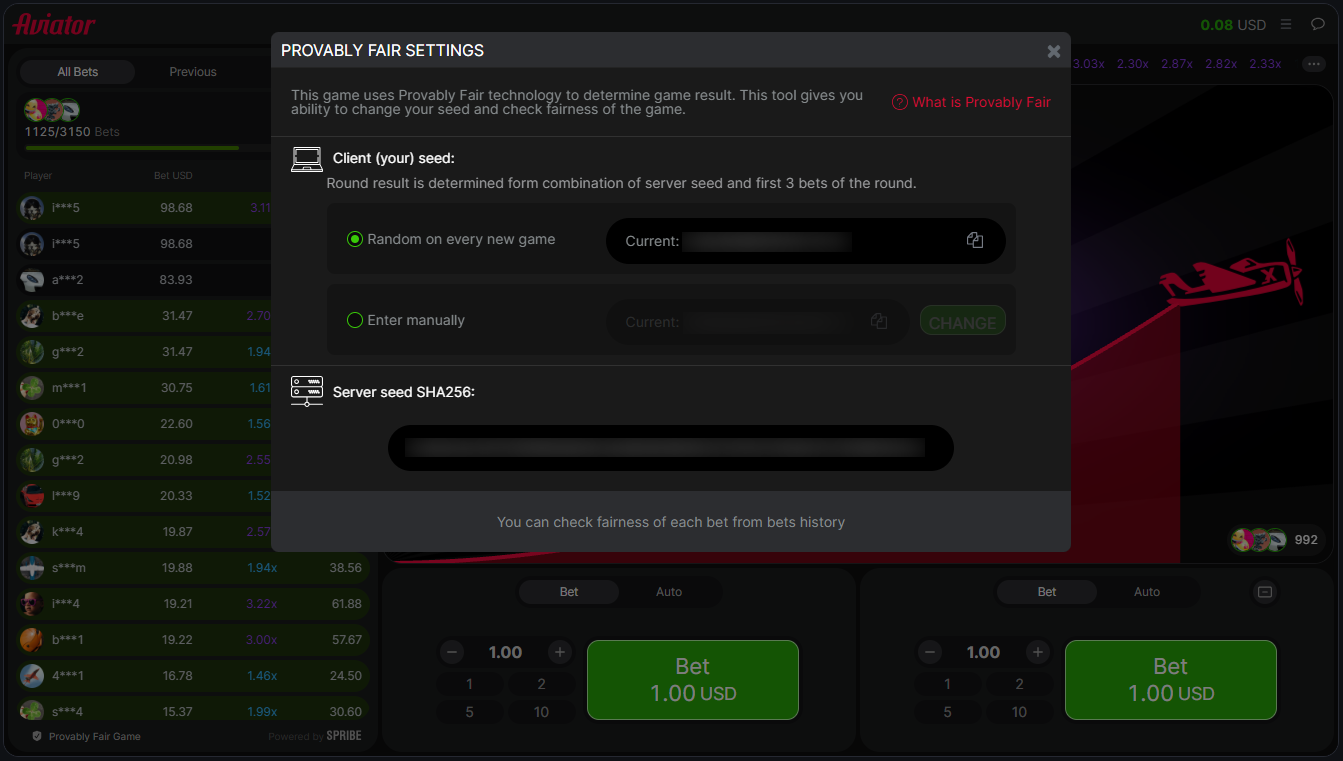 Aviator provably fair settings with client seed