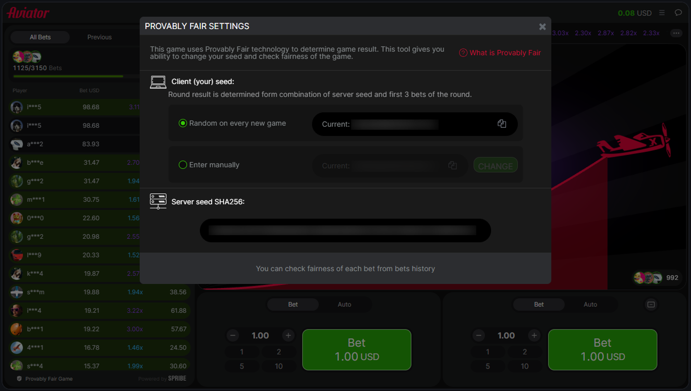 Aviator provably fair settings with client seed