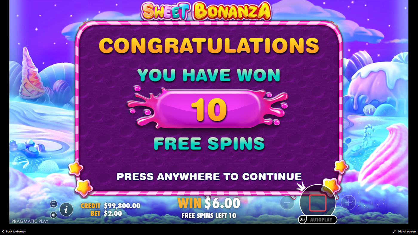 Sweet Bonanza Slot Bonus Feature Screenshot