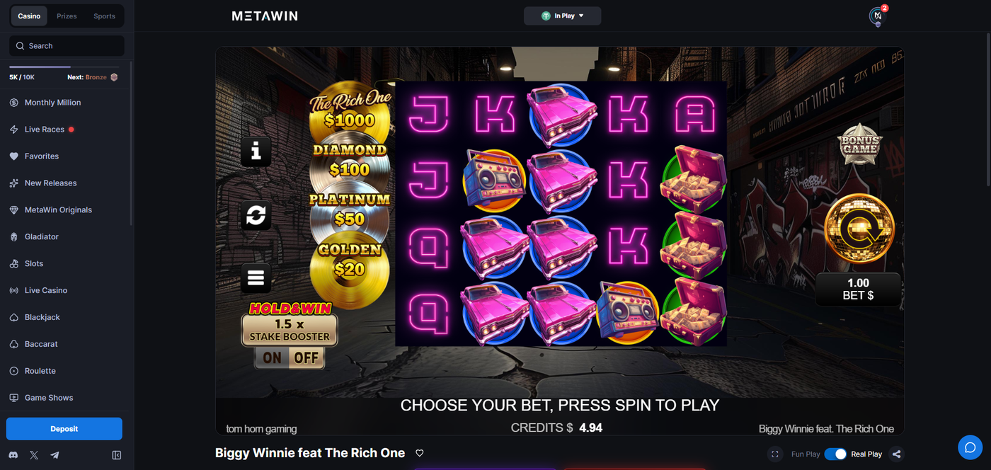 Biggy Winnie feat The Rich One slot gameplay on MetaWin Casino