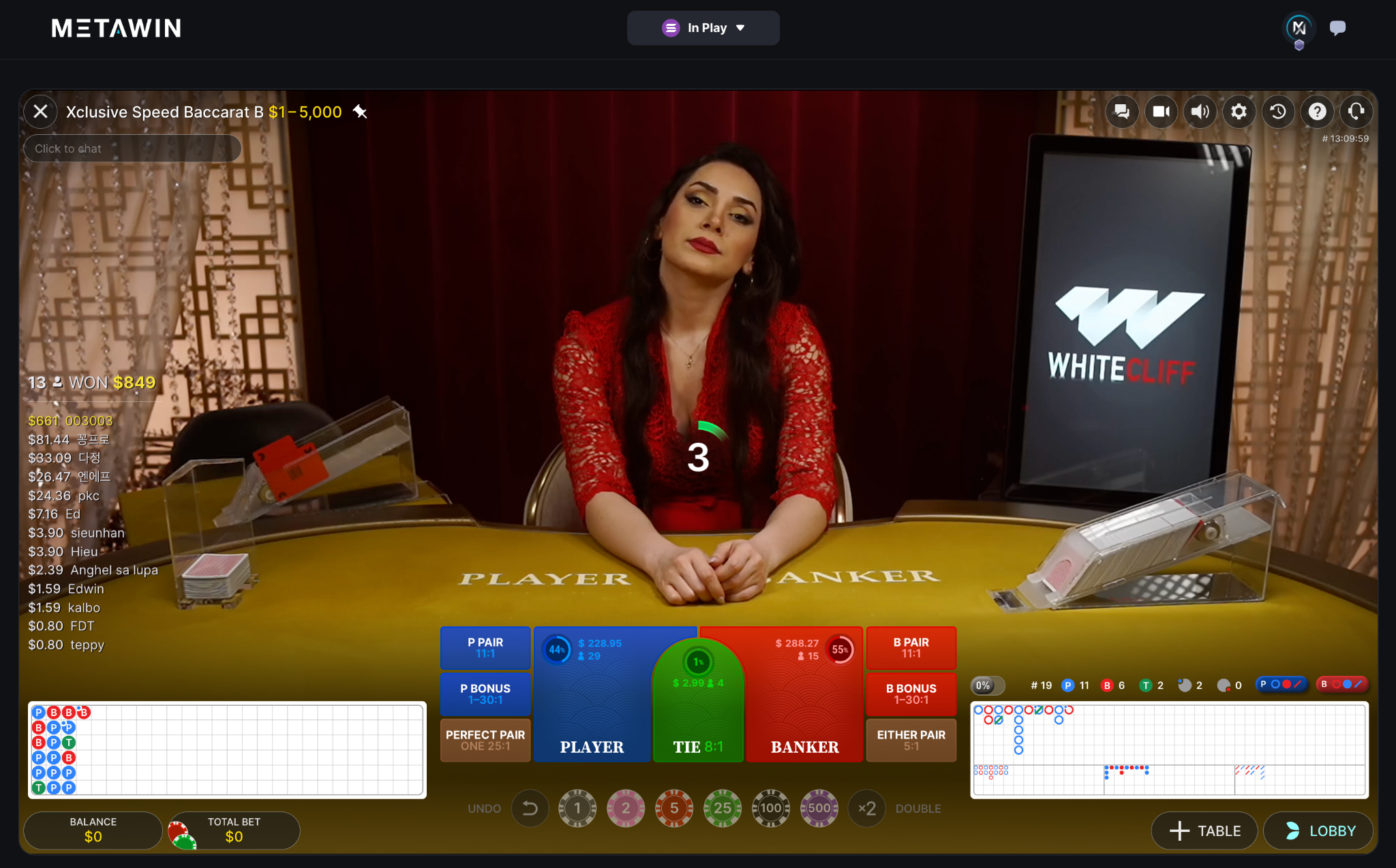 MetaWin game screen showing SOL selected as the betting currency with Web3 Wallet balance