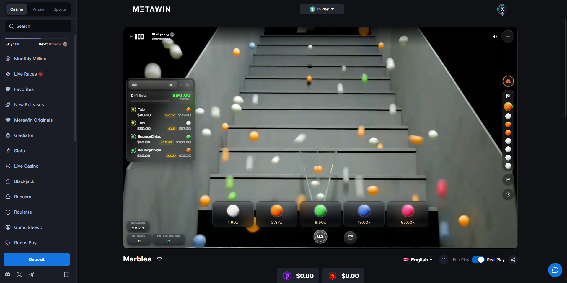 Stairpong by 155.io gameplay at MetaWin Casino